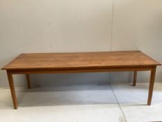 A mid century rectangular oak dining table with plank top, width 240cm, depth 84cm, height 74cm