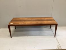 In the manner of Johannes Anderson, a mid century rectangular Indian rosewood coffee table, width