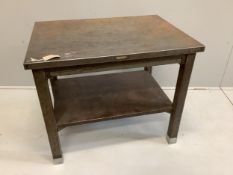 A mid century Remington Rand steel two tier work table with fitted slide, width 86cm, depth 64cm,