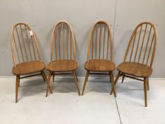A set of four Ercol elm and beech comb back dining chairs, width 42cm, depth 41cm, height 96cm