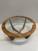 A G Plan teak circular Astro coffee table, diameter 83cm, height 45cm
