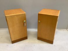 A pair of Art Deco bird's eye maple bedside cabinets, width 36cm, depth 34cm, height 67cm