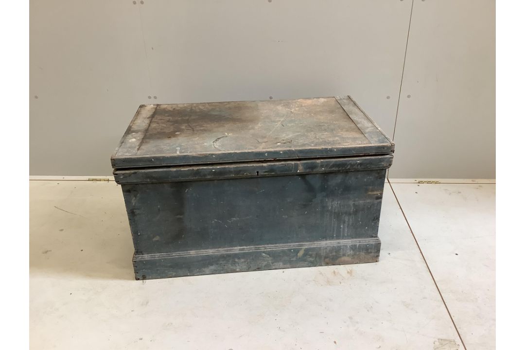A Victorian painted pine trunk, width 94cm, depth 58cm, height 52cm. Condition - poor - Image 1 of 3
