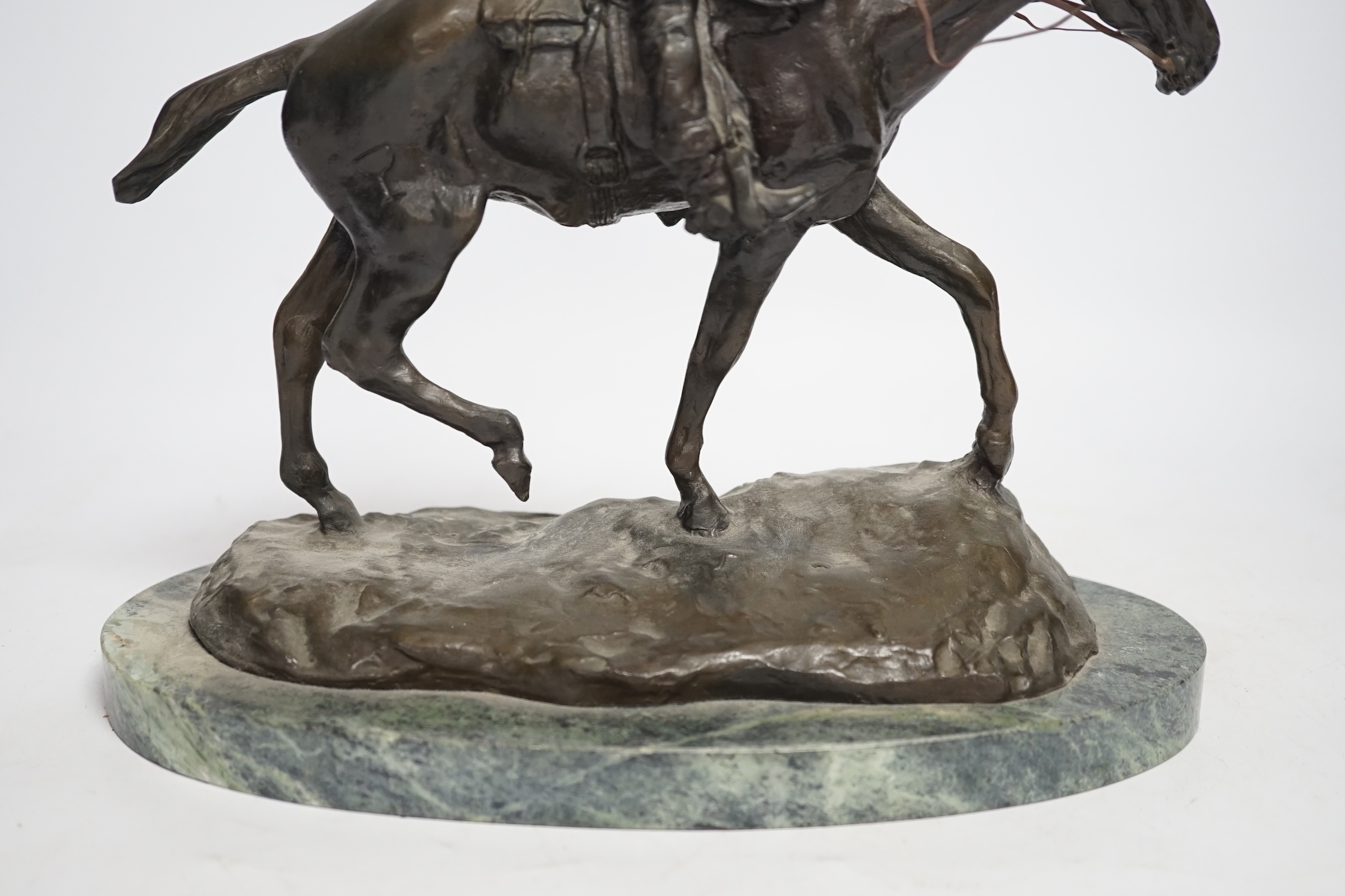 After Charles Marian Russell, a bronze group of Will Rogers, 29cm high - Image 7 of 14