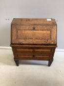 A mid 19th century Dutch miniature oak and mahogany crossbanded bureau, width 44cm, depth 25cm,