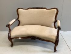 A Victorian rosewood two seater settee, width 130cm, depth 70cm, height 90cm. Condition - fair