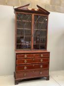 A George III and later satinwood banded mahogany secretaire chest, width 109cm, depth 51cm, height
