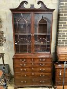 A George III mahogany secretaire chest, fitted with a later glazed two door bookcase, width 112cm,