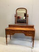 A Victorian painted pine kneehole dressing table, width 121cm, depth 58cm, height 160cm. Condition -