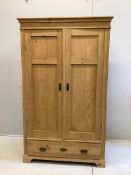 A late 19th century Continental pine wardrobe, width 110cm, depth 58cm, height 181cm. Condition -