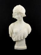 P. Conti, an early 20th century carved marble bust of a young woman with bared breast, signed,