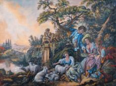 Pierre-Henri Bonnet after Boucher, a Limoges enamel plaque depicting an 18th century lady with birds
