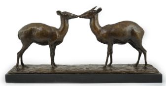 Samuel Granowsky (Ukranian, 1889-1942), an unusual bronze group of two deer standing upon a