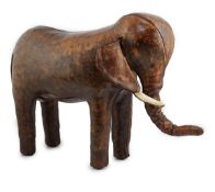 Omersa for Liberty & Co., a brown leather model of an elephant with button eyes and white leather