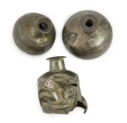 Three silver aryballoi, incomplete, Roman or Gandhara, c. late 1st century BC - early 1st century