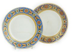 A pair of Nicholas II Imperial porcelain factory plates, from the Gothic service, green printed