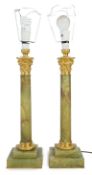 A pair of Victorian ormolu mounted green onyx table lamps of Corinthian column form, with stepped