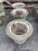 A set of three Haddonstone circular reconstituted stone garden planters, diameter 53cm, height 38cm.
