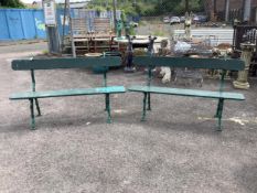 A pair of Coalbrookdale style painted cast metal garden benches, width 150cm, depth 50cm, height