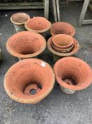 Assorted terracotta garden planters, largest height 52cm and an elephant planter. Condition - mainly