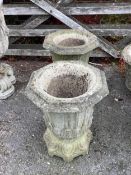 A pair of Haddonstone 'lotus' octagonal stone planters, width 40cm, height 50cm. Condition - fair