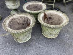 Three medium Haddonstone jardinieres, 53cm diameter, 39cm high. Condition - poor