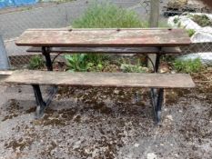A vintage cast iron and painted wood triple student's desk by H & S Addison, Stafford, width