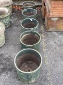 Five circular garden planters, diameter 32cm, height 31cm. Condition - poor