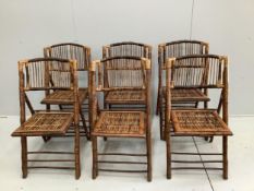 A set of six vintage folding bamboo dining chairs, width 47cm, depth 60cm, height 90cm.