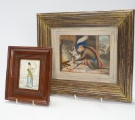 From the Studio of Fred Cuming. Two 19th century colour prints, Monkey and Chinese drummer,