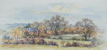 From the Studio of Fred Cuming. SVH, watercolour, 'The Gables', monogrammed, 8 x 16cm. Condition -