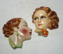From the Studio of Fred Cuming. Two pottery wall masks including a Copes & Co. Art Deco example,