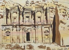 From the Studio of Fred Cuming. Lincoln Taber (1941-1989) pencil and ink, 'Petra, Jordan', inscribed