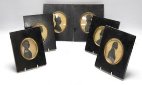 A set of six 19th century framed silhouette portraits of Vavasour and Denton family members, largest
