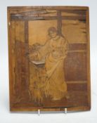 From the Studio of Fred Cuming. An Italian inlaid marquetry panel depicting a shepherd and flock