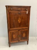 An early 19th century Dutch marquetry inlaid mahogany secretaire à abbatant, width 82cm, depth 41cm,
