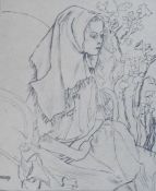 From the Studio of Fred Cuming. Jan Toorop (1858-1928), etching, Seated woman, copyright Vorst and