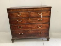 A George III mahogany chest of five drawers, width 124cm, depth 56cm, height 113cm. Condition -