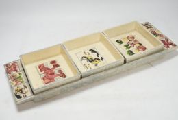 From the Studio of Fred Cuming. An Italian ceramic three section tray set, 43cm wide. Condition -