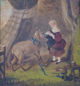 From the Studio of Fred Cuming. Victorian School, oil on board, Girl and goat, 14 x 13cm.