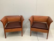 A pair of Thomas Moser cherrywood ‘Sofia Lounge chairs’, leather seats, width 89cm, depth 77cm,