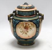 A Hadleys Worcester jar and cover, 23cm high. Condition - jar good, possible minor chips to cover