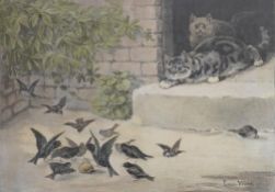 From the Studio of Fred Cuming. After Louis Wain (1860-1939), colour print, 'An unexpected