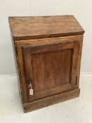 A small 19th century Continental oak and fruitwood bureau, width 70cm, depth 35cm, height 95cm.