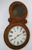 A Victorian parquetry inlaid wall clock with Arabic dial, 73cm high. Condition - fair to good