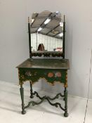 An 18th century style chinoiserie painted dressing table, width 71cm, depth 48cm, height 148cm.