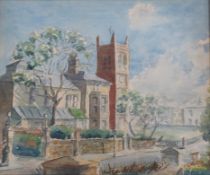 From the Studio of Fred Cuming. 20th century School, watercolour, Street scene with church,