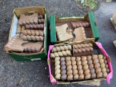 Approximately thirty eight Victorian salt glazed earthenware rope twist path edging tiles, each