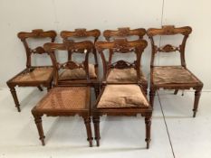 A set of six 19th century Gillows style dining chairs. Condition - fair, one cane seat in need of