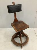 An early 20th century Glenister architect's or artist's adjustable chair, width 50cm, depth 50cm,